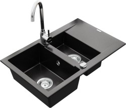 MEXEN/S - Gaspar granitový dřez 1.5 s odkapávačem včetně baterie Telma, černá (6507-77-670200-00)