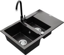 MEXEN/S - Gaspar granitový dřez 1.5 s odkapávačem včetně baterie Telma, černá (6507-77-670200-70)