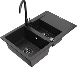 MEXEN/S - Gaspar granitový dřez 1.5 s odkapávačem včetně baterie Telma, černá (6507-77-670200-70-B)