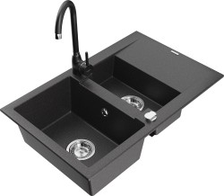 MEXEN/S - Gaspar granitový dřez 1.5 s odkapávačem včetně baterie Telma, černá kropenatá (6507-76-670200-70)