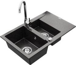 MEXEN/S - Gaspar granitový dřez 1.5 s odkapávačem včetně baterie Telma, černá kropenatý (6507-76-670200-00)