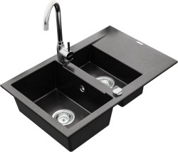 MEXEN/S - Gaspar granitový dřez 1.5 s odkapávačem včetně baterie Telma, černá/stříbrný (6507-73-670200-00)