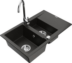 MEXEN/S - Gaspar granitový dřez 1.5 s odkapávačem včetně baterie Telma, černá/zlatá (6507-75-670200-00)