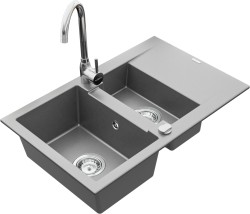 MEXEN/S - Gaspar granitový dřez 1.5 s odkapávačem včetně baterie Telma, šedá (6507-71-670200-00)