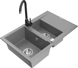 MEXEN/S - Gaspar granitový dřez 1.5 s odkapávačem včetně baterie Telma, šedá (6507-71-670200-70)