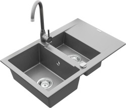 MEXEN/S - Gaspar granitový dřez 1.5 s odkapávačem včetně baterie Telma, šedá (6507-71-670200-71)