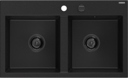 MEXEN/S - Hektor granitový dřez 2-bowl 800 x 480 mm, černá, černý sifon (6521802000-77-B)