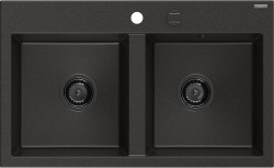 MEXEN/S - Hektor granitový dřez 2-bowl 800 x 480 mm, černá/zlatá metalik, černý sifon (6521802000-75-B)