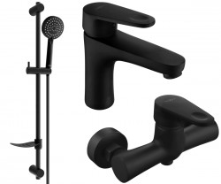 MEXEN/S - Kama DF75 Set umyvadlové a sprchové baterie s příslušenstvím, černá (72504DF75-70)