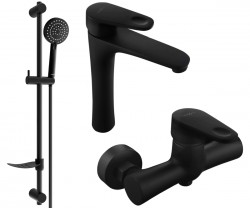 MEXEN/S - Kama DF75 Set umyvadlové a sprchové baterie s příslušenstvím, černá (72514DF75-70)