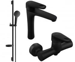 MEXEN/S - Kama DS05 Set umyvadlové a sprchové baterie s příslušenstvím, černá (72514DS05-70)