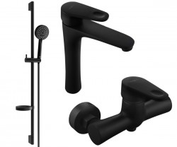 MEXEN/S - Kama DS75 Set umyvadlové a sprchové baterie s příslušenstvím, černá (72514DS75-70)