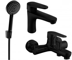 MEXEN/S - Kama R75 Set umyvadlové a vanové baterie s příslušenstvím, černá (72503R75-70)