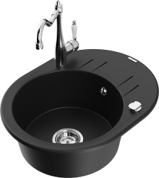 MEXEN/S - Kevin granitový dřez 1-miska s odkapávačem včetně baterie Carla, černá (6517-77-670700-00)