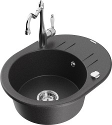 MEXEN/S - Kevin granitový dřez 1-miska s odkapávačem včetně baterie Carla, černá kropenatá (6517-76-670700-00)