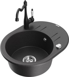 MEXEN/S - Kevin granitový dřez 1-miska s odkapávačem včetně baterie Carla, černá kropenatá (6517-76-670700-70)