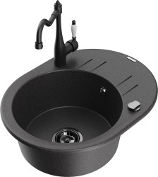 MEXEN/S - Kevin granitový dřez 1-miska s odkapávačem včetně baterie Carla, černá kropenatá (6517-76-670700-70-B)