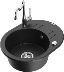 MEXEN/S - Kevin granitový dřez 1-miska s odkapávačem včetně baterie Carla, černá/stříbrná metalik (6517-73-670700-00)