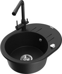 MEXEN/S - Kevin granitový dřez 1-miska s odkapávačem včetně baterie Duero, černá (6517-77-671600-70)
