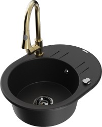 MEXEN/S - Kevin granitový dřez 1-miska s odkapávačem včetně baterie Elia, černá (6517-77-670101-50-B)