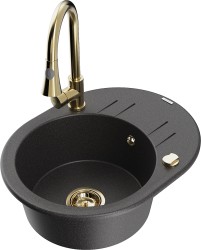 MEXEN/S - Kevin granitový dřez 1-miska s odkapávačem včetně baterie Elia, černá kropenatá (6517-76-670101-50)