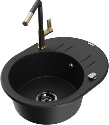 MEXEN/S - Kevin granitový dřez 1-miska s odkapávačem včetně baterie Flora, černá (6517-77-670401-57-B)