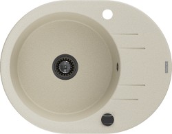 MEXEN/S - Kevin granitový dřez 1 s odkapávačem 586 x 458 mm, béžová, + černý sifon (6517581005-69-B)