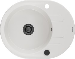 MEXEN/S - Kevin granitový dřez 1 s odkapávačem 586 x 458 mm, bílá, + černý sifon (6517581005-20-B)