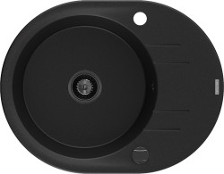 MEXEN/S - Kevin granitový dřez 1 s odkapávačem 586 x 458 mm, černá, + černý sifon (6517581005-77-B)