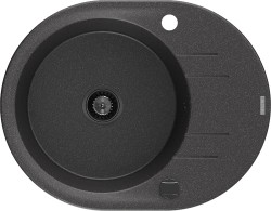 MEXEN/S - Kevin granitový dřez 1 s odkapávačem 586 x 458 mm, černá kropenatá, + černý sifon (6517581005-76-B)