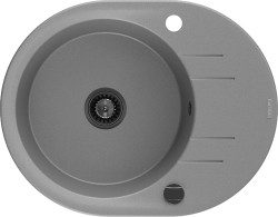 MEXEN/S - Kevin granitový dřez 1 s odkapávačem 586 x 458 mm, šedá, + černý sifon (6517581005-71-B)