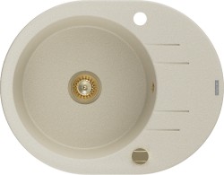 MEXEN/S - Kevin granitový dřez 1 s odkapávačem 586x458 mm, béžová, + zlatý sifon (6517581005-69-G)