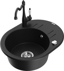 MEXEN/S - Kevin granitový dřez 1 s odkapávačem včetně baterie Carla, černá (6517-77-670700-70)