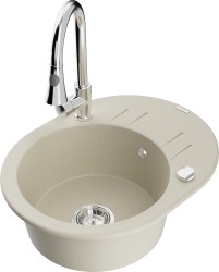 MEXEN/S - Kevin granitový dřez 1 s odkapávačem včetně baterie Elia, béžová (6517-69-670101-00)