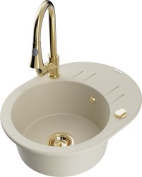 MEXEN/S - Kevin granitový dřez 1 s odkapávačem včetně baterie Elia, béžová (6517-69-670101-50)