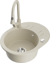 MEXEN/S - Kevin granitový dřez 1 s odkapávačem včetně baterie Elia, béžová (6517-69-670101-69)