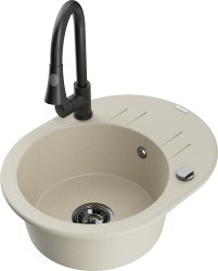 MEXEN/S - Kevin granitový dřez 1 s odkapávačem včetně baterie Elia, béžová (6517-69-670101-70)