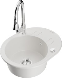 MEXEN/S - Kevin granitový dřez 1 s odkapávačem včetně baterie Elia, bílá (6517-20-670101-00)