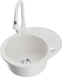 MEXEN/S - Kevin granitový dřez 1 s odkapávačem včetně baterie Elia, bílá (6517-20-670101-20)