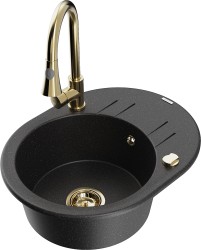 MEXEN/S - Kevin granitový dřez 1 s odkapávačem včetně baterie Elia, černá/stříbrná metalik (6517-73-670101-50)