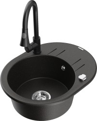 MEXEN/S - Kevin granitový dřez 1 s odkapávačem včetně baterie Elia, černá/zlatá metalik (6517-75-670101-70)