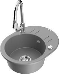 MEXEN/S - Kevin granitový dřez 1 s odkapávačem včetně baterie Elia, šedá (6517-71-670101-00)