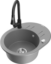 MEXEN/S - Kevin granitový dřez 1 s odkapávačem včetně baterie Elia, šedá (6517-71-670101-70)