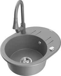 MEXEN/S - Kevin granitový dřez 1 s odkapávačem včetně baterie Elia, šedá (6517-71-670101-71)