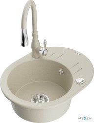 MEXEN/S - Kevin granitový dřez 1 s odkapávačem včetně baterie Savita, béžová (6517-69-672601-69)