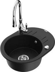 MEXEN/S - Kevin granitový dřez 1 s odkapávačem včetně baterie Savita, černá (6517-77-672601-00)