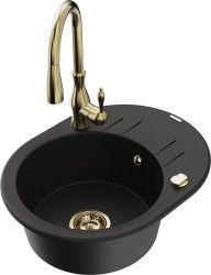 MEXEN/S - Kevin granitový dřez 1 s odkapávačem včetně baterie Savita, černá (6517-77-672601-50)