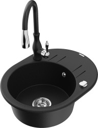 MEXEN/S - Kevin granitový dřez 1 s odkapávačem včetně baterie Savita, černá (6517-77-672601-70)