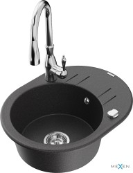 MEXEN/S - Kevin granitový dřez 1 s odkapávačem včetně baterie Savita, černá kropenatá (6517-76-672601-00)