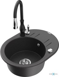 MEXEN/S - Kevin granitový dřez 1 s odkapávačem včetně baterie Savita, černá kropenatá (6517-76-672601-70)